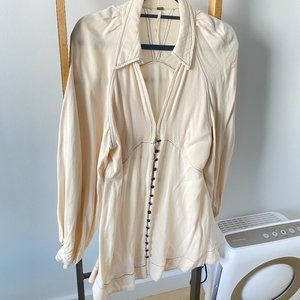 Cream babydoll tunic (dress/shirt) with collar: WOmen's M